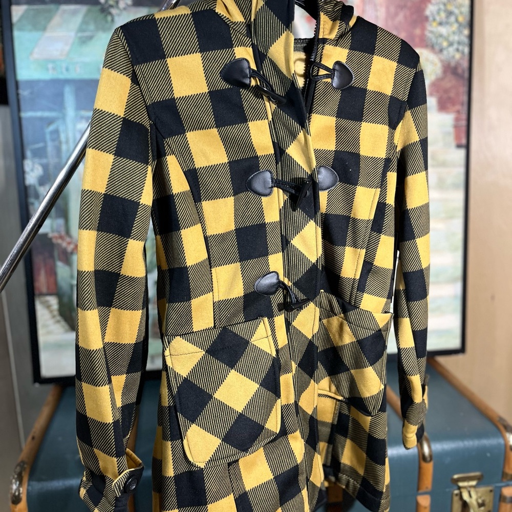 NWT: Big Chill Women’s Jacket 
Yellow Buffalo Plaid, Hooded Fleece Chore Coat